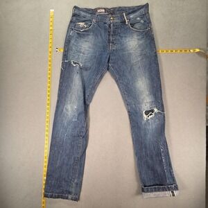 Sicko Jeans Mens Selvedge Blue Med Wash Straight Thrashed Destroyed Fits 32x33